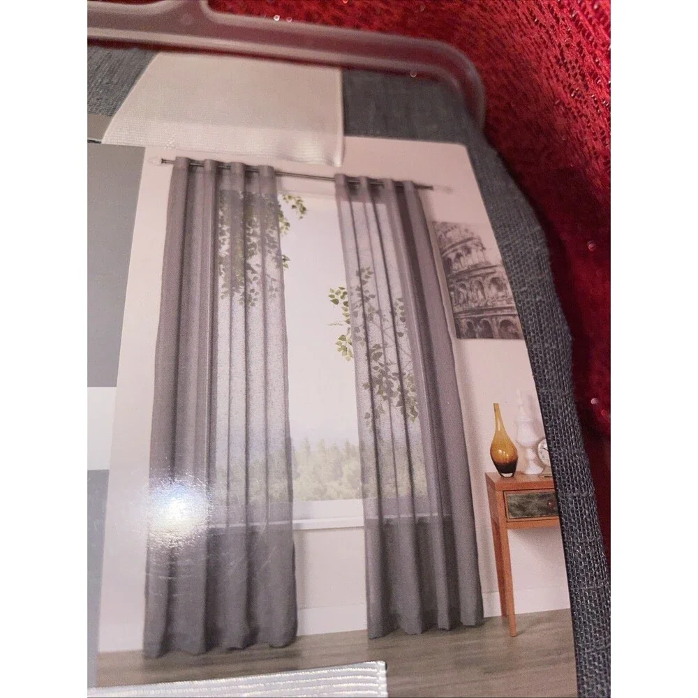 1 SOLID Window Curtains 52x84”  Grommets Textured Sheer Gray